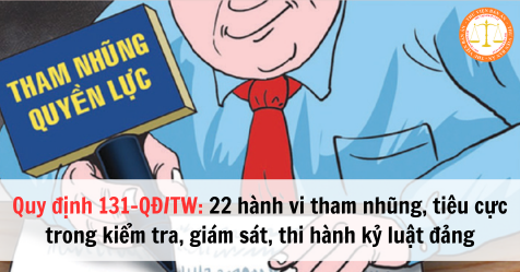 QUY ĐỊNH 131-QĐ/TW: 22 HÀNH VI THAM NHŨNG, TIÊU CỰC TRONG KIỂM TRA, GIÁM SÁT, THI HÀNH KỶ LUẬT ĐẢNG 